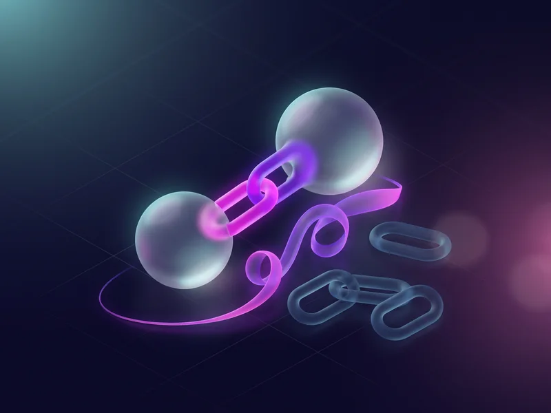 Two glowing nodes joined by one bright link trailing a thin ribbon of light