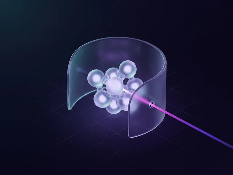 A translucent curved boundary around a small cluster of nodes, light entering through one gap