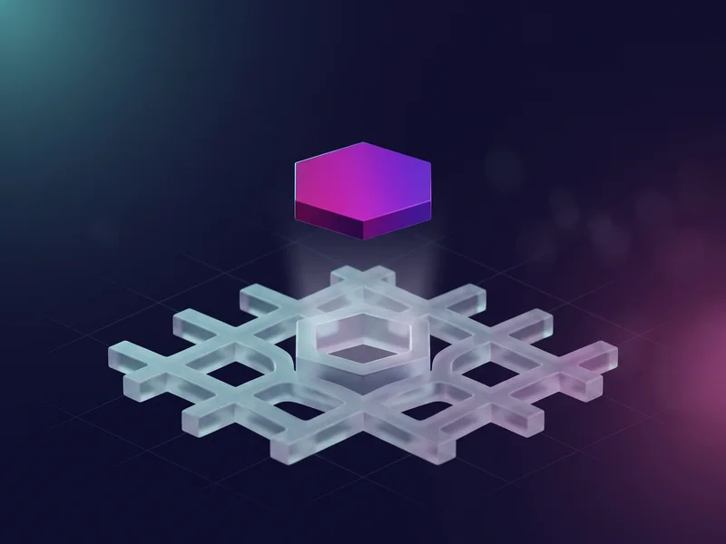 A glowing geometric piece hovering above the empty socket it fits in a glass lattice